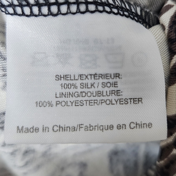 Tory Burch Odila Silk Faux Wrap Twisted Front Shift Dress Black White Brown XL - Picture 8 of 10